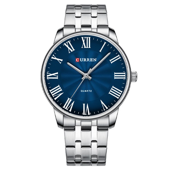 Мужские наручные часы Curren 8422 Silver-Blue со стальным браслетом и синим циферблатом