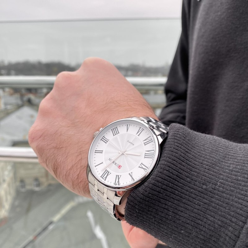 Мужские часы Curren 8422 Silver-White с корпусом из нержавеющей стали и минеральным стеклом