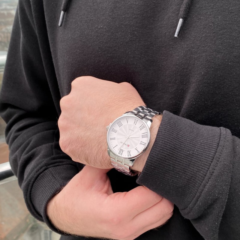 Мужские часы Curren 8422 Silver-White с корпусом из нержавеющей стали и минеральным стеклом