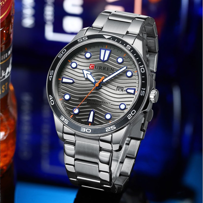 Мужские классические часы Curren 8426 Silver-Grey с серебристым металлическим браслетом и датой