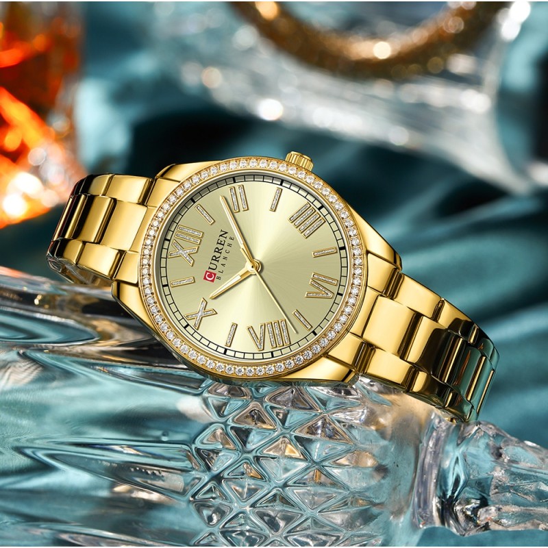 Женские часы Curren 9088 Gold-Gold в классическом стиле с золотистым браслетом