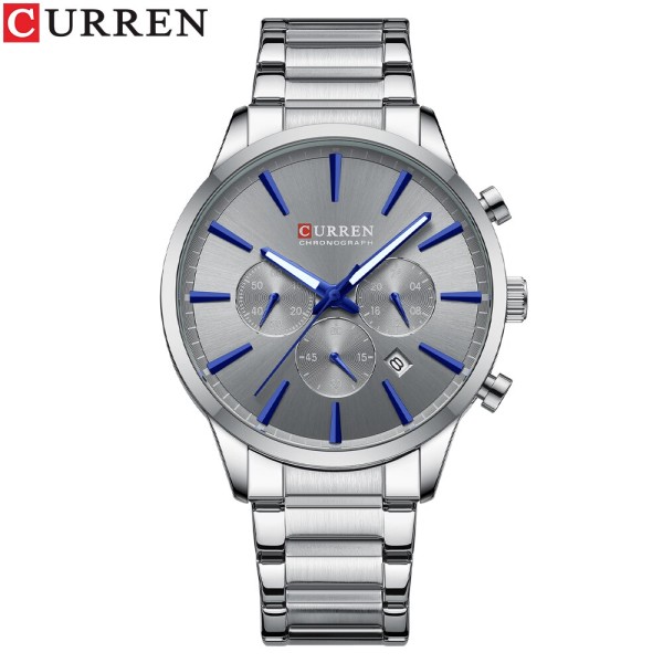 Мужские наручные часы Curren 8435 Silver-Grey с хронографом и стальным браслетом