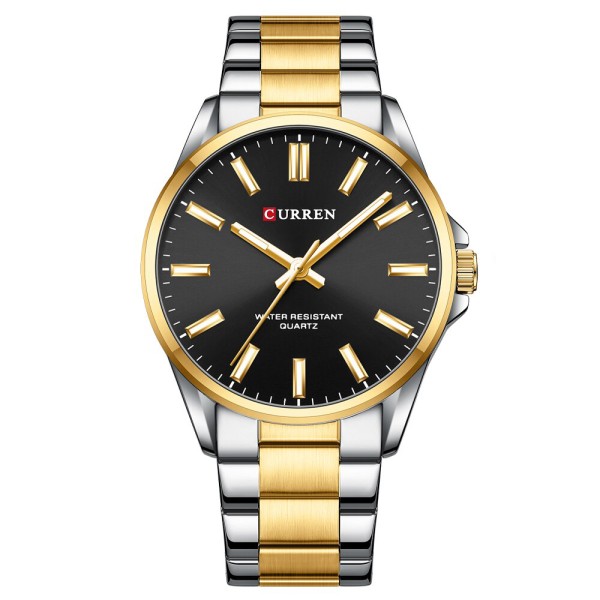 Чоловічий годинник Curren 9090 Silver-Gold-Black з мінеральним склом та сталевим браслетом