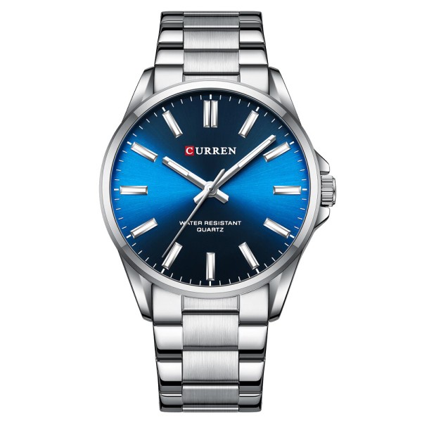 Мужские наручные часы Curren 9090 Silver-Blue с синим циферблатом и стальным браслетом