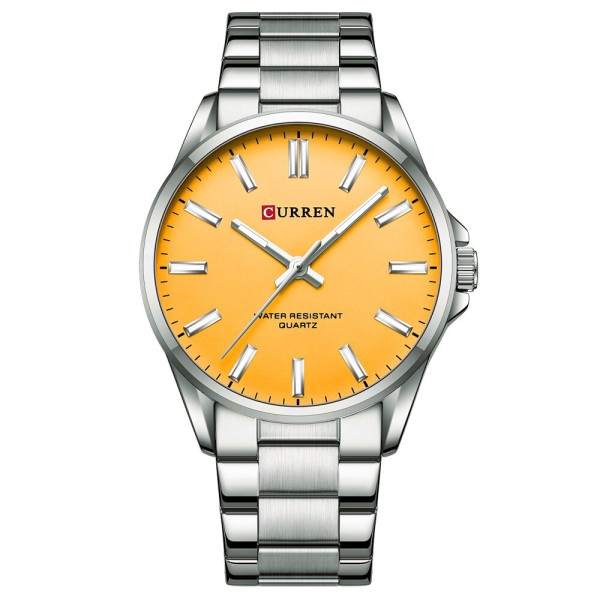 Чоловічий годинник Curren 9090 Silver-Orange зі сріблястим браслетом та жовтим циферблатом