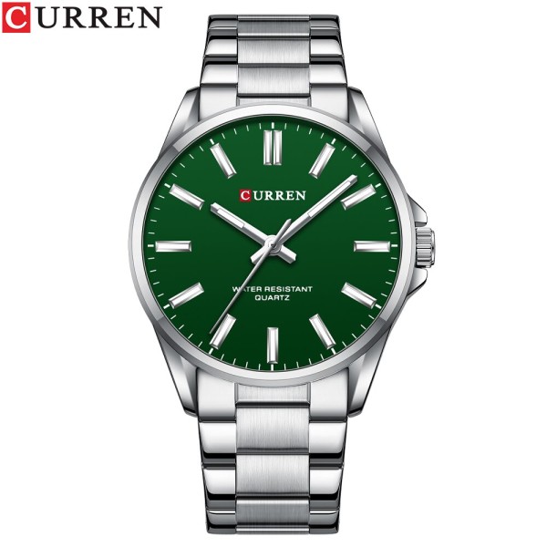 Чоловічий класичний годинник Curren 9090 Silver-Green зі сталевим браслетом та зеленим циферблатом