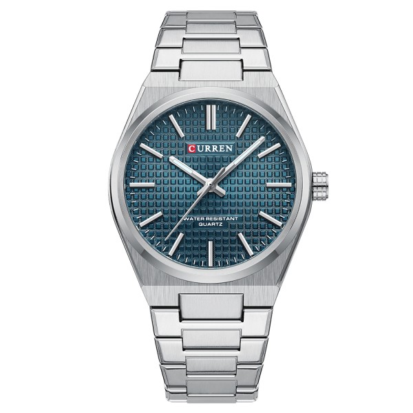 Мужские часы Curren 8439 Silver-Blue из нержавеющей стали с синим циферблатом