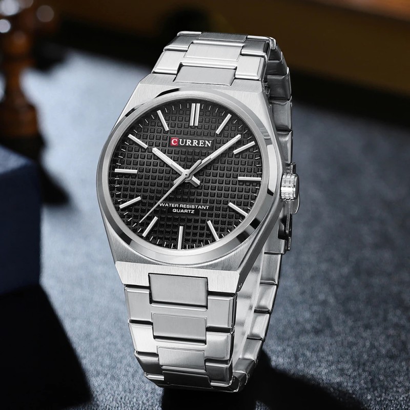 Мужские наручные часы Curren 8439 Silver-Black со стальным браслетом и минеральным стеклом