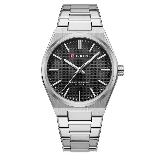 Мужские наручные часы Curren 8439 Silver-Black со стальным браслетом и минеральным стеклом