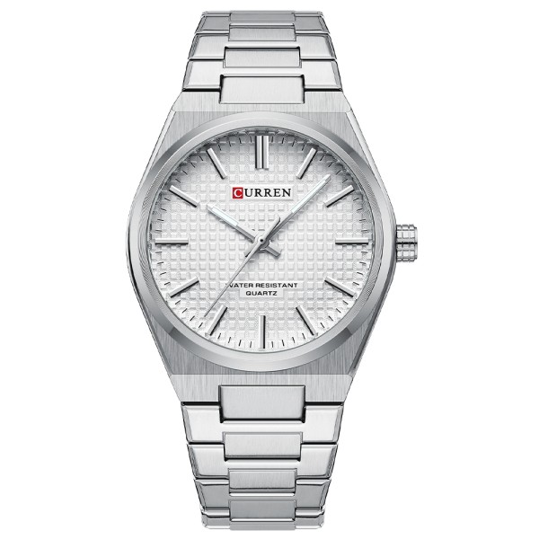 Мужские классические часы Curren 8439 Silver-White с серебристым браслетом и белым циферблатом