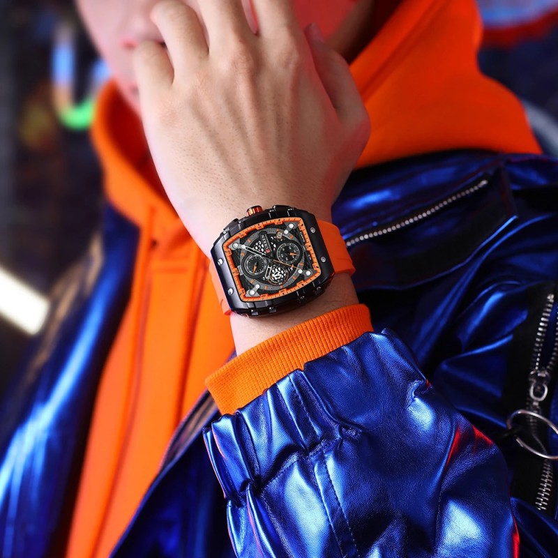 Мужские наручные часы Curren 8442 Black-Orange с хронографом и силиконовым ремешком
