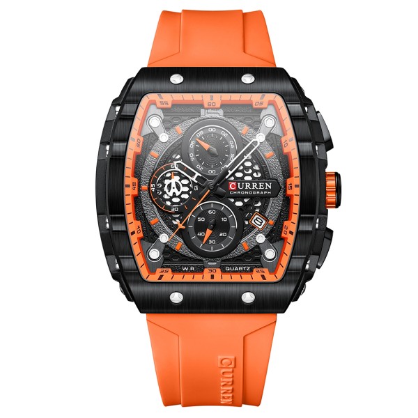 Мужские наручные часы Curren 8442 Black-Orange с хронографом и силиконовым ремешком