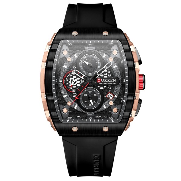 Мужские наручные часы Curren 8442 Gold-Black с хронографом и силиконовым ремешком