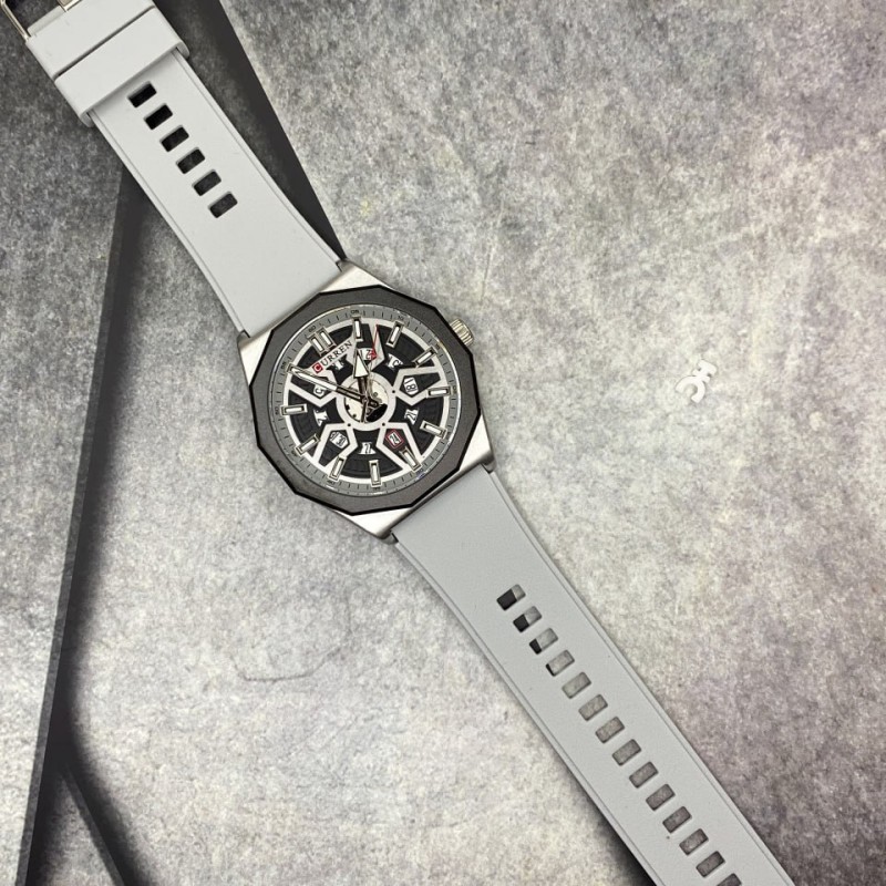 Мужские наручные часы Curren 8437 Silver-White с серебристым корпусом и силиконовым ремешком