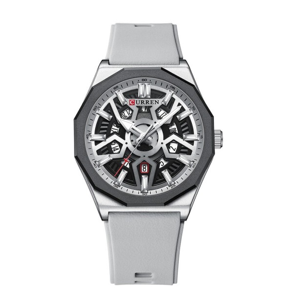 Мужские наручные часы Curren 8437 Silver-White с серебристым корпусом и силиконовым ремешком