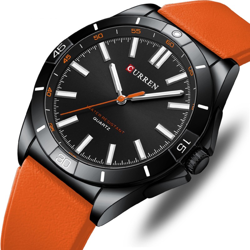 Мужские часы Curren 8449 Black-Orange с силиконовым ремешком и минеральным стеклом