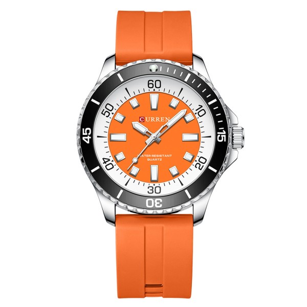 Мужские часы Curren 8448 Silver-Orange с силиконовым ремешком и минеральным стеклом