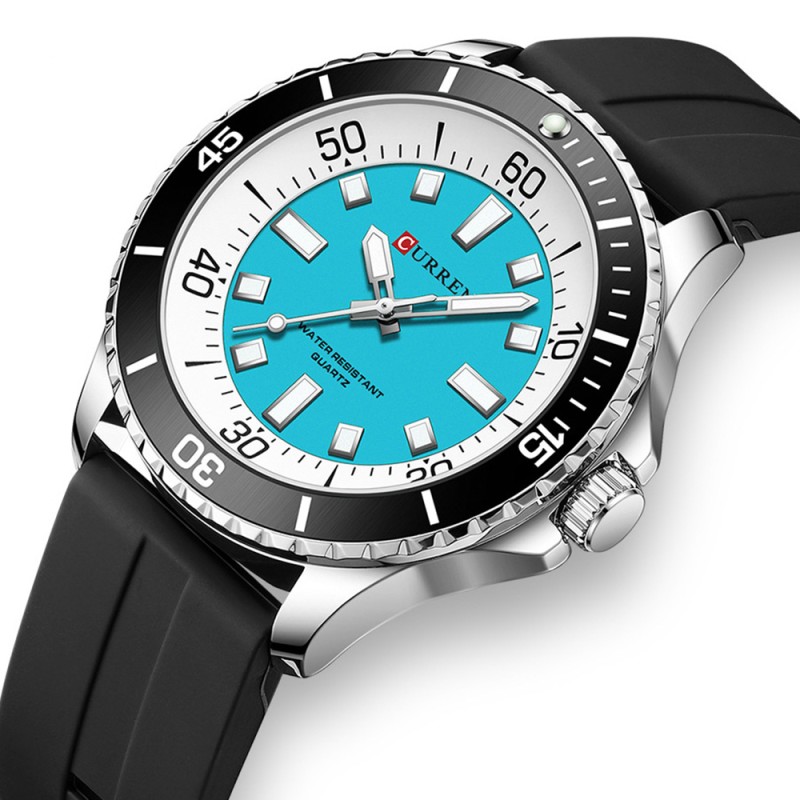 Мужские наручные часы Curren 8448 Silver-Blue-Black с минеральным стеклом и силиконовым ремешком