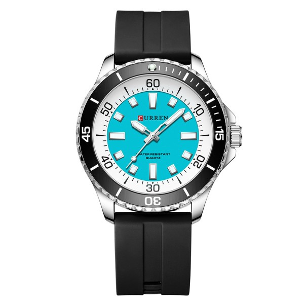 Мужские наручные часы Curren 8448 Silver-Blue-Black с минеральным стеклом и силиконовым ремешком