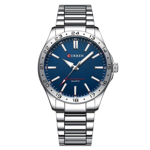 Мужские часы Curren 8452 Silver-Blue с серебристым браслетом и синим циферблатом