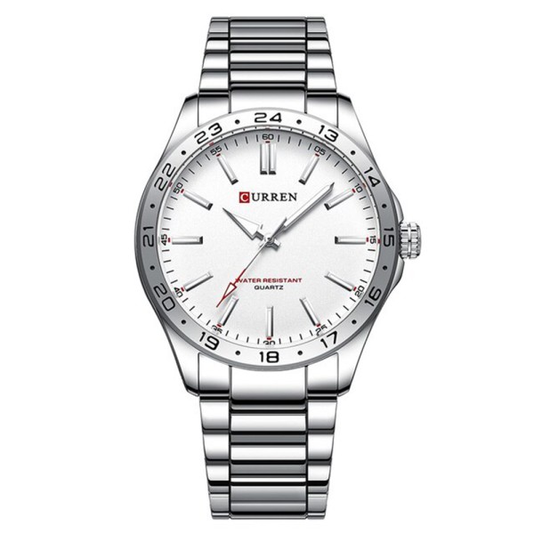 Мужские часы Curren 8452 Silver-White с минеральным стеклом и серебристым браслетом