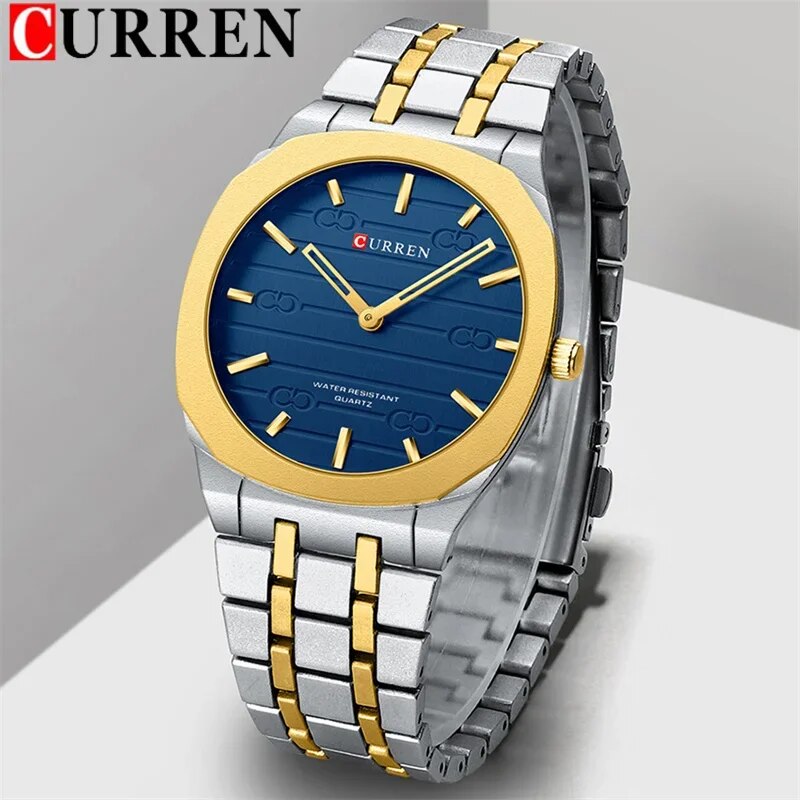 Мужские часы Curren 8444 Blue с металлическим браслетом и минеральным стеклом