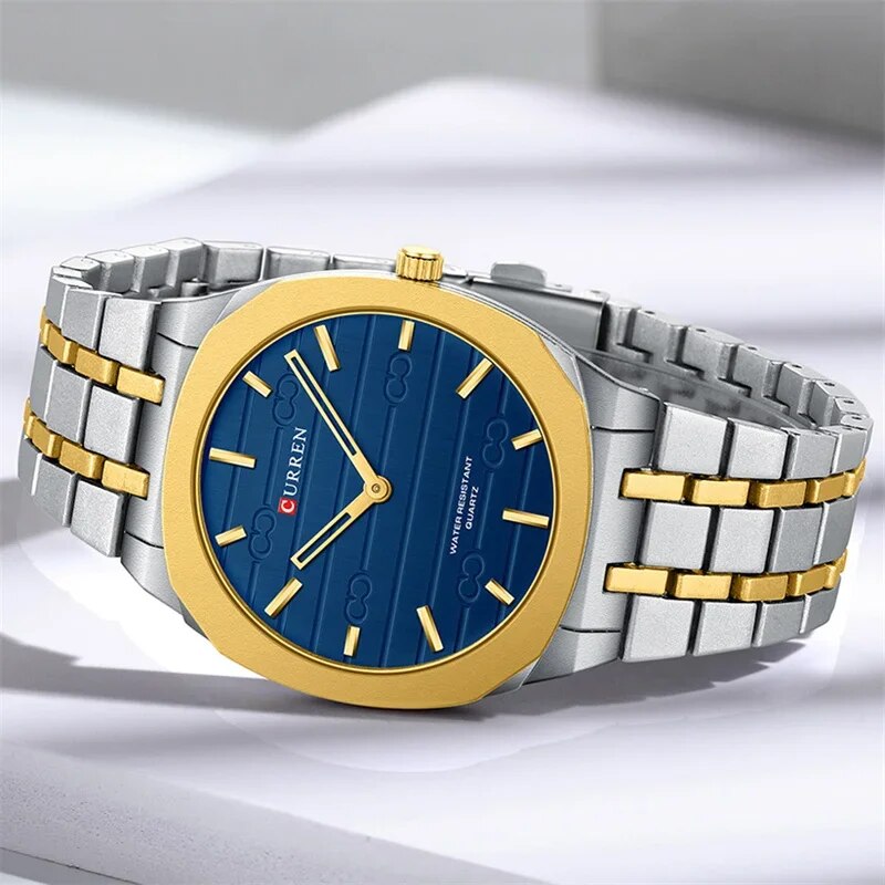 Мужские часы Curren 8444 Blue с металлическим браслетом и минеральным стеклом