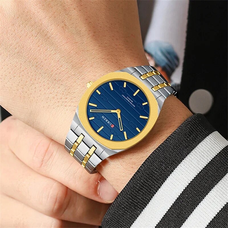Мужские часы Curren 8444 Blue с металлическим браслетом и минеральным стеклом