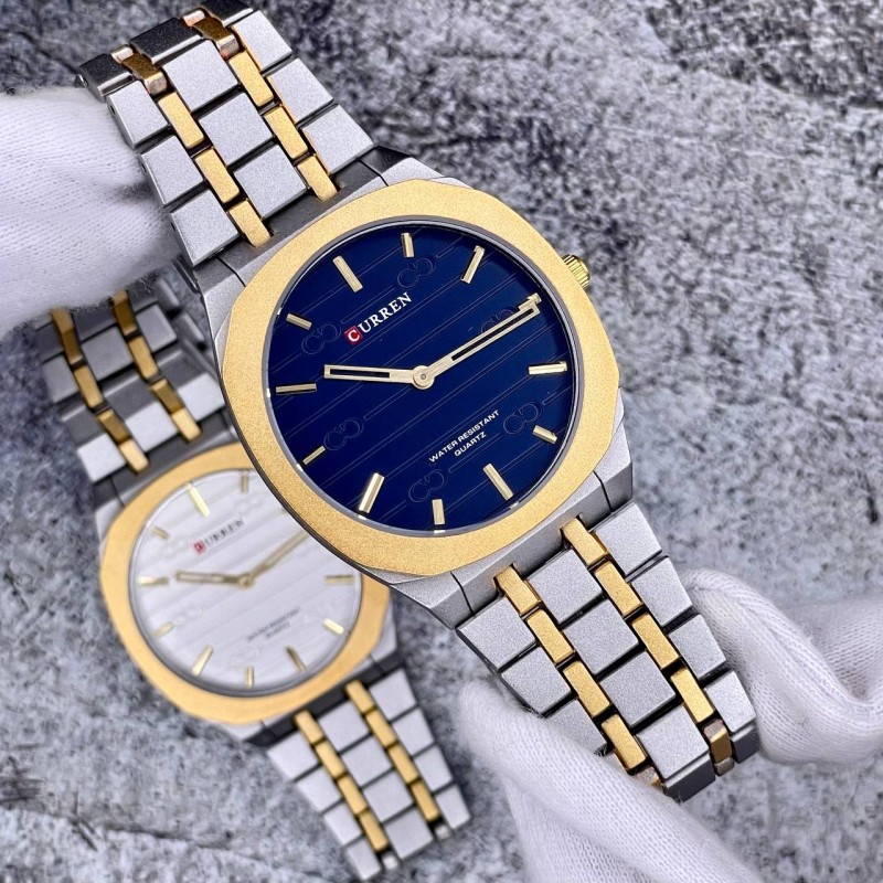 Мужские часы Curren 8444 Blue с металлическим браслетом и минеральным стеклом