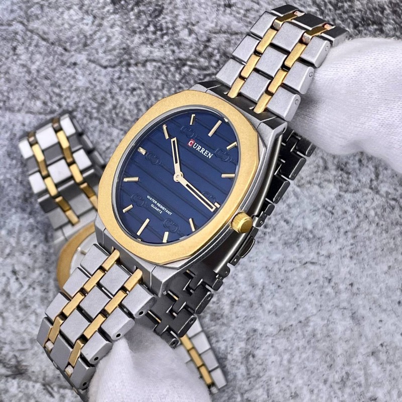 Мужские часы Curren 8444 Blue с металлическим браслетом и минеральным стеклом