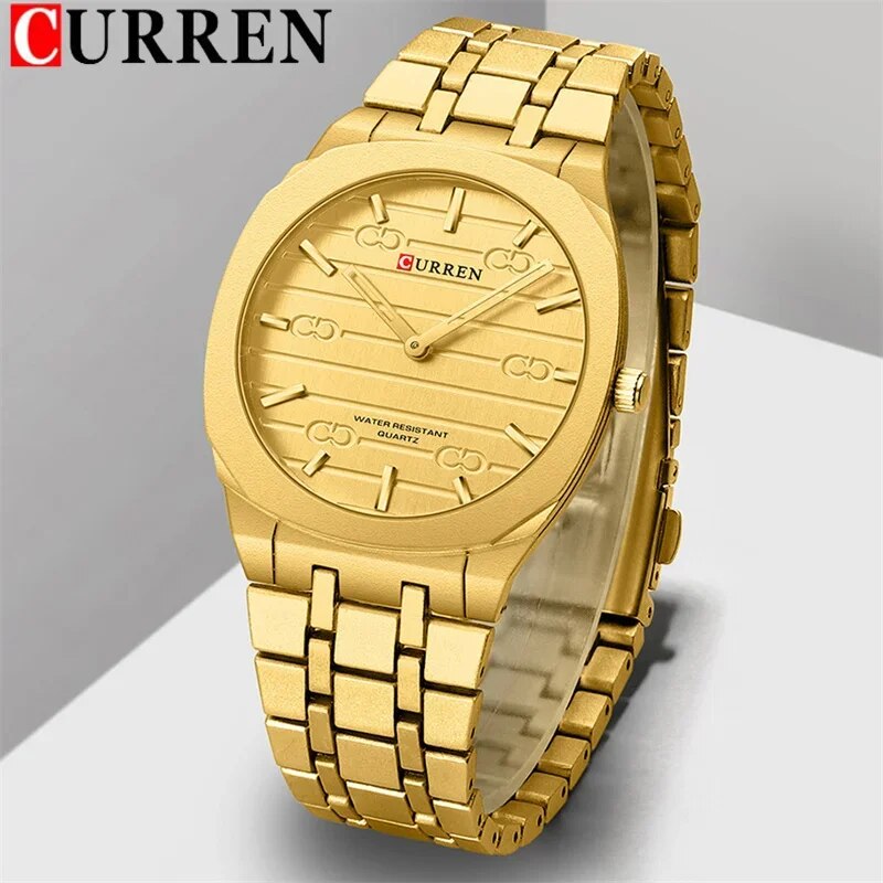 Мужские классические часы Curren 8444 Gold в золотистом цвете с металлическим браслетом