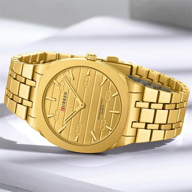 Мужские классические часы Curren 8444 Gold в золотистом цвете с металлическим браслетом