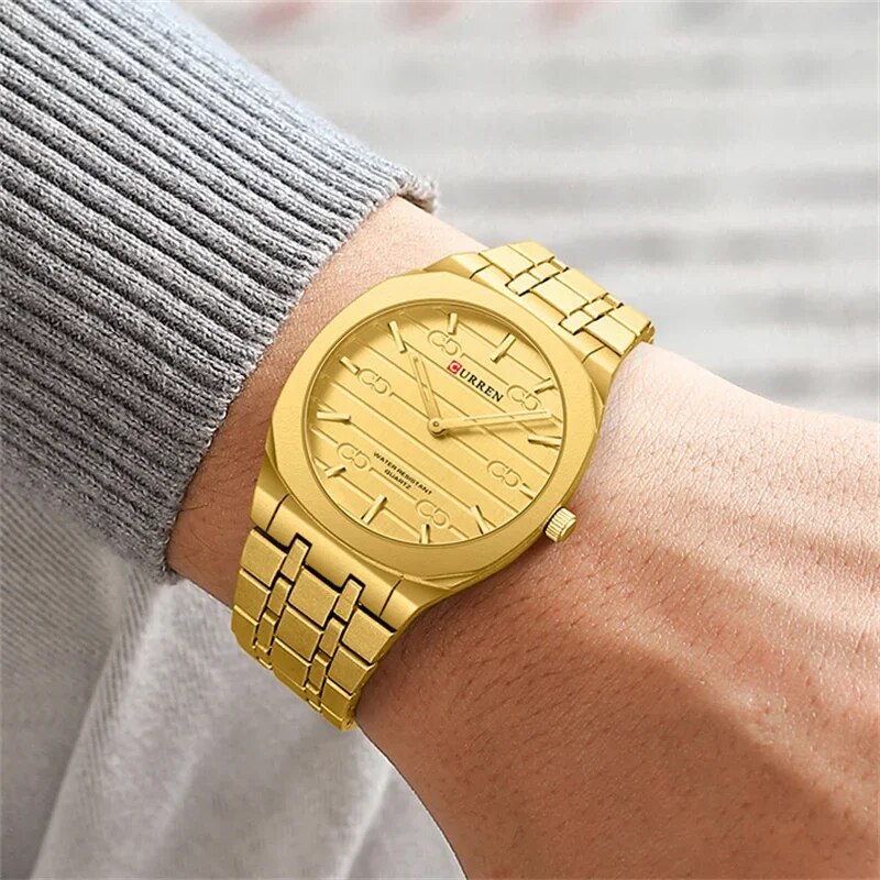 Мужские классические часы Curren 8444 Gold в золотистом цвете с металлическим браслетом