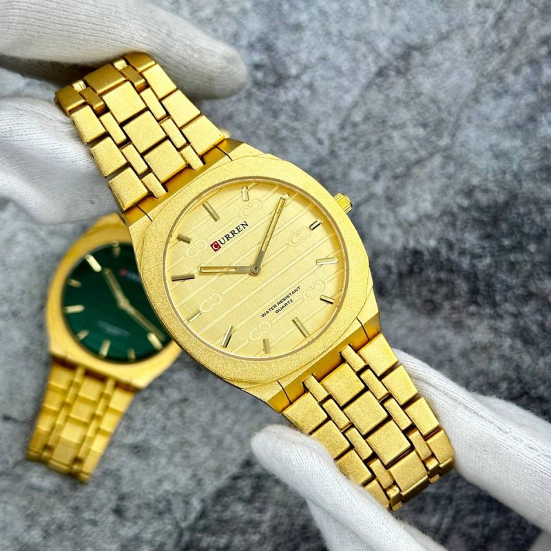 Мужские классические часы Curren 8444 Gold в золотистом цвете с металлическим браслетом