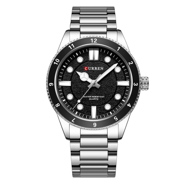 Мужские часы Curren 8450 Silver-Black с металлическим браслетом и минеральным стеклом