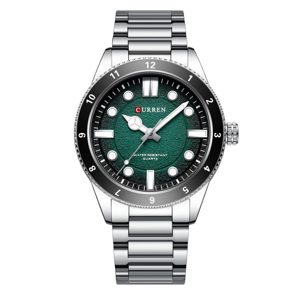 Мужские наручные часы Curren 8450 Silver-Green с серебристым браслетом и зеленым циферблатом