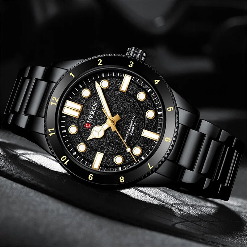 Мужские часы Curren 8450 All Black с металлическим браслетом и люминесцентной подсветкой