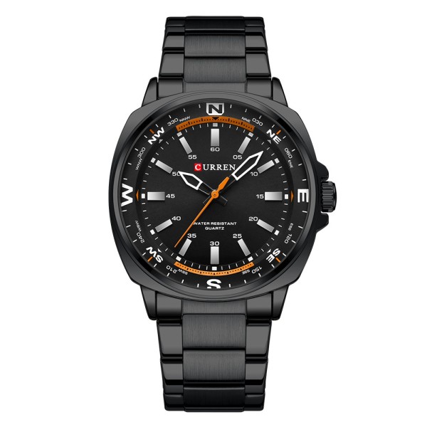 Мужские часы Curren 8455 All Black — Классические стальные часы в черном цвете