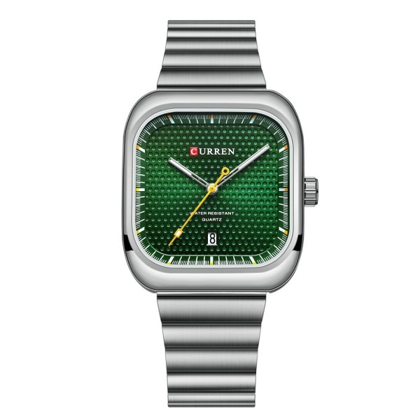 Чоловічий годинник Curren 8460 Silver-Green з зеленим циферблатом та сталевим браслетом