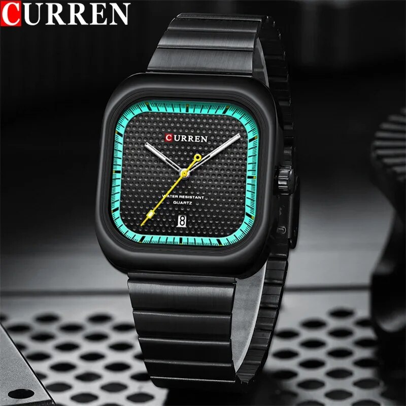 Чоловічий наручний годинник Curren 8460 All Black з мінеральним склом та сталевим корпусом