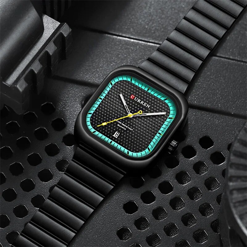 Чоловічий наручний годинник Curren 8460 All Black з мінеральним склом та сталевим корпусом