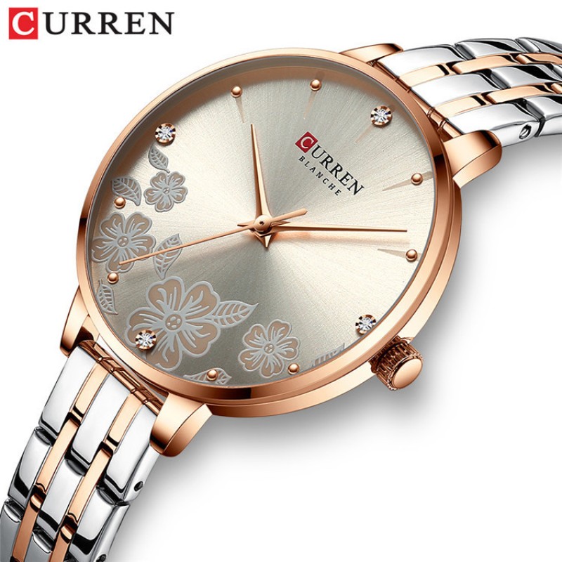 Женские часы Curren C9068L Comb Gold с минеральным стеклом и браслетом цвета розовое золото