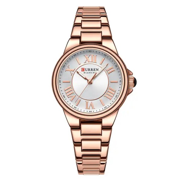 Женские наручные часы Curren 9091 Rose Gold-White в классическом стиле с металлическим браслетом