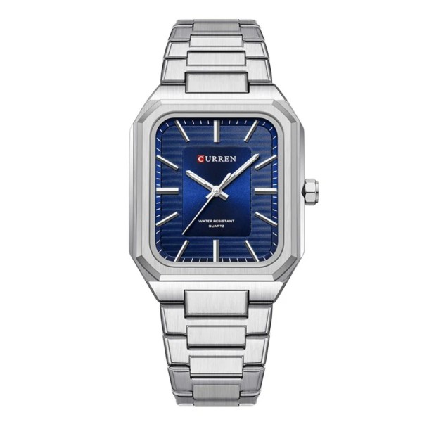 Мужские часы Curren 8457 Silver-Blue с кварцевым механизмом и прямоугольным корпусом