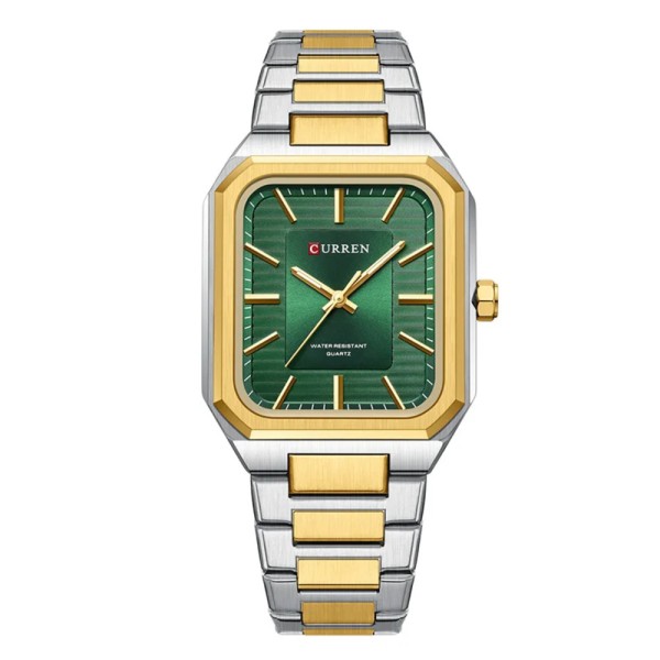 Мужские часы Curren 8457 Gold-Green с минеральным стеклом и комбинированным браслетом