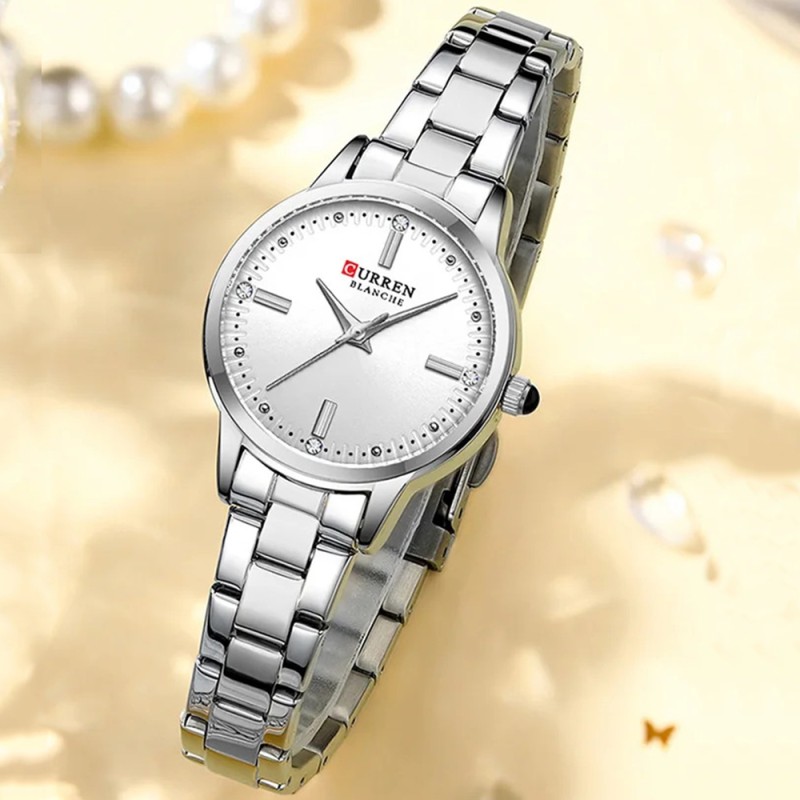Женские наручные часы Curren 9094 Silver-White в классическом стиле из нержавеющей стали