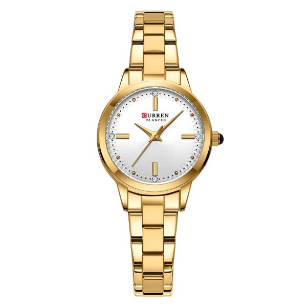 Женские часы Curren 9094 Gold-White с золотистым браслетом и минеральным стеклом
