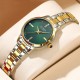 Женские классические часы Curren 9094 Silver-Gold-Green с минеральным стеклом и стальным браслетом