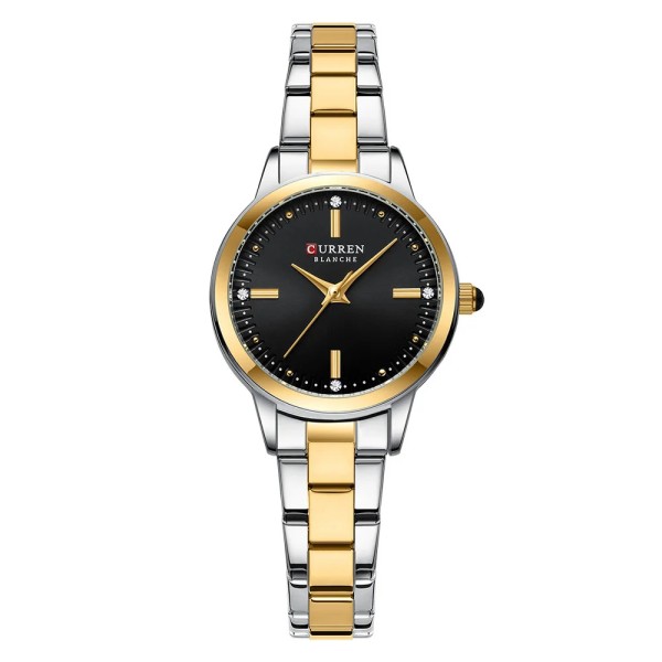 Женские часы Curren 9094 Silver-Gold-Black с минеральным стеклом и стальным браслетом