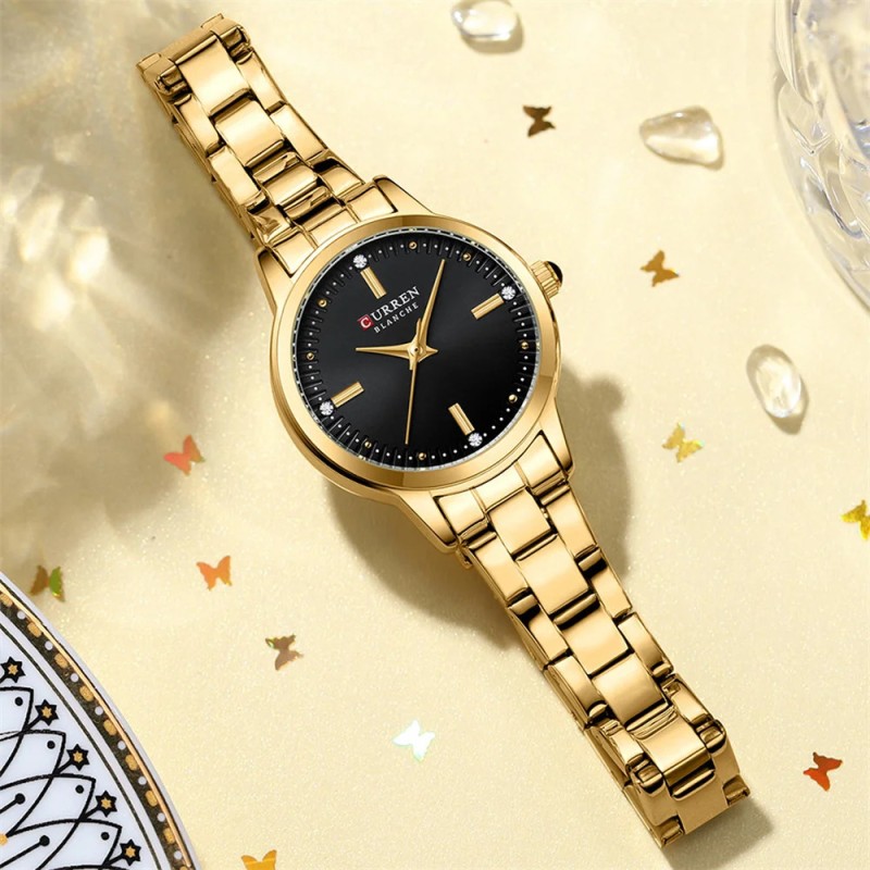 Женские наручные часы Curren 9094 Gold-Black в классическом стиле с металлическим браслетом